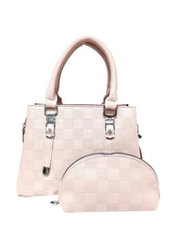 Soft Check Print Silver Toned 3 Compartment 2 in 1 Bag-Y883