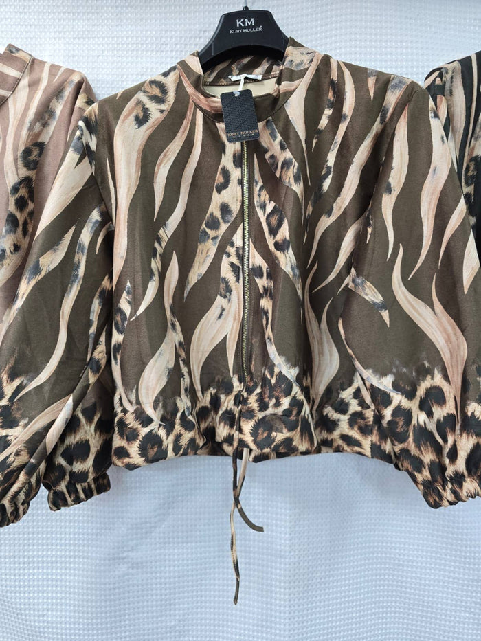Contrast Wave Suedette Bomber Jacket