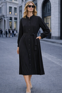 Striped Shirt Dress with Waist Tie