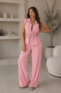 Tie Waist Collar Top & Pocket Trouser Two Piece Co-Ord Set