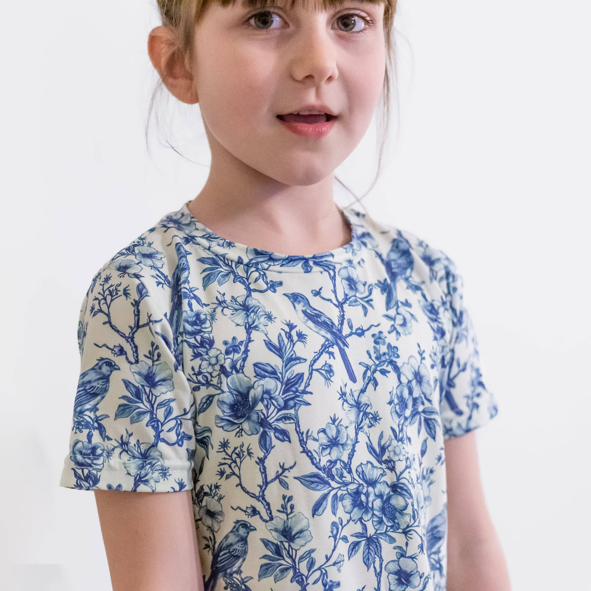 Girls Short Sleeve Cotton Dress - Willow Flower print