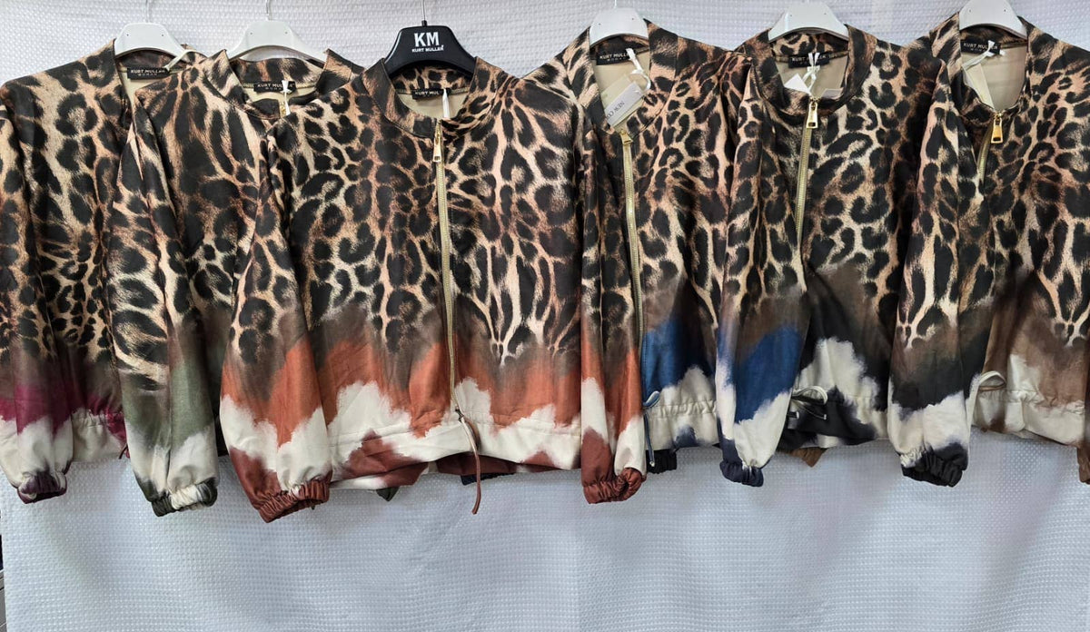 Suedette Leopard Zip Bomber Jacket: Various Colours