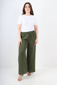 Italian Elastic Waistband Drawstring Wide Leg Trousers