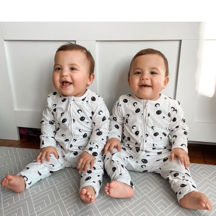 Panda Print Footless Zipped Baby Jumpsuit