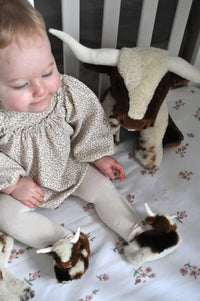 Texas Longhorn Highland Cow Plush Baby Slippers - 0-6 m