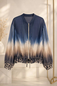 Italian Women’s Ombre Leopard Trim Zip Jacket