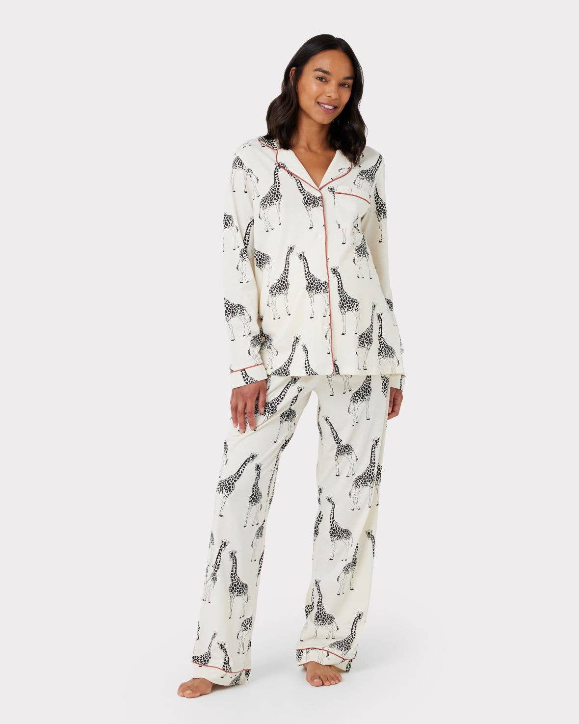 Chelsea Peers - Maternity Organic Cotton Cream Giraffe Print PJ Set