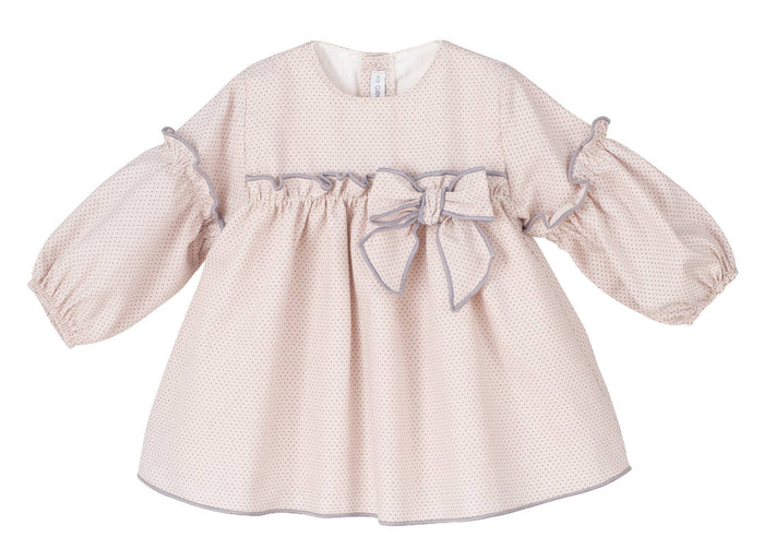 Soft Pink Dress  with Polka Dot Print and Bow Detail