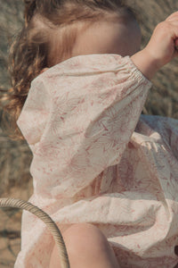 Pink/Toile Floral Long Puff Sleeve Romper