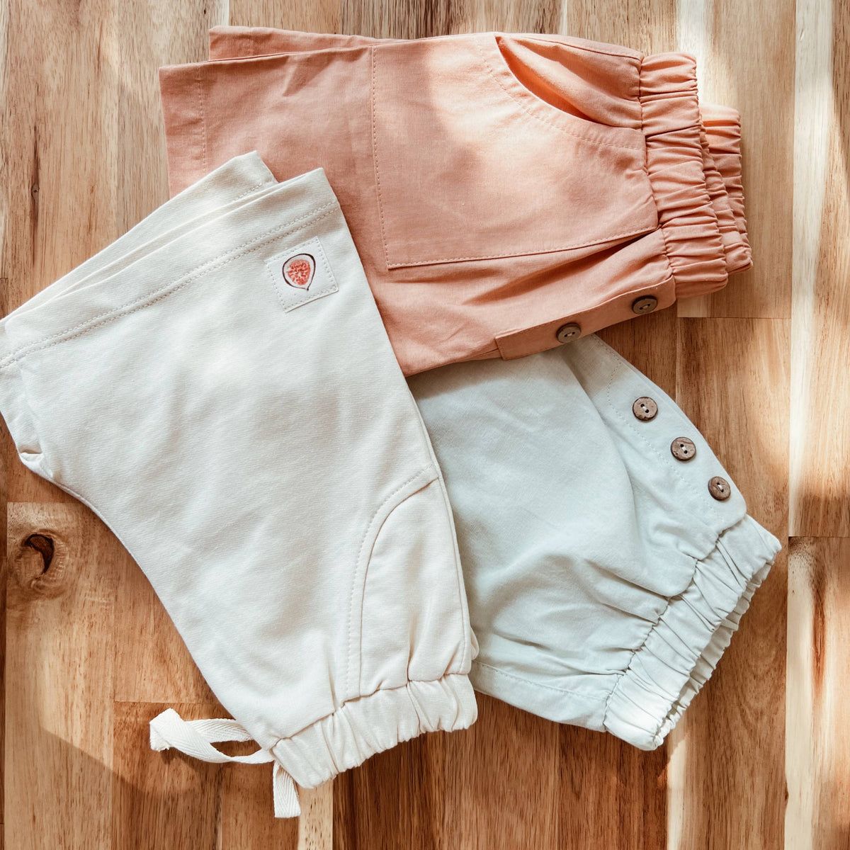 Baby / Kids Jersey Shorts Fig Detail 100% Cotton Cream
