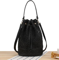 Medium Size Draw String Two-toned Paper Straw Bucket Bag
