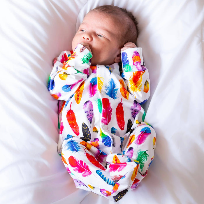 Unisex Baby Cotton Sleepsuit (Onesie) Rainbow Feather Print