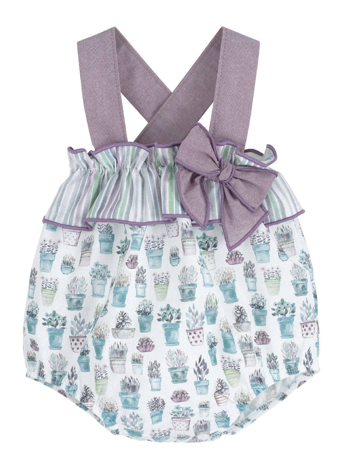 Cute - Summer Romper with Plant Pot and Lilac Bow Trim