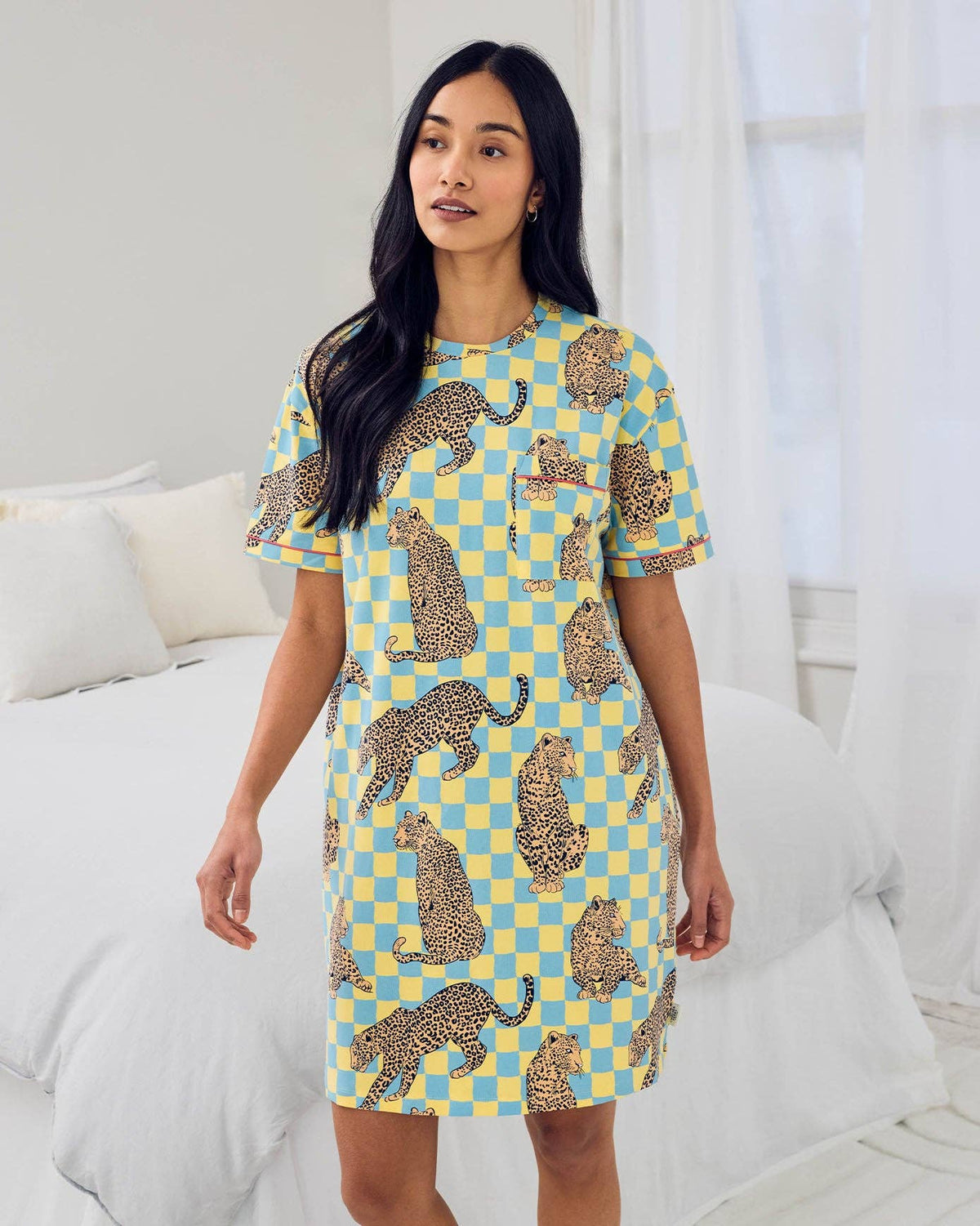 Organic Cotton Checkerboard Leopards Print Nightshirt