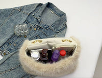 Faux Fur Flap Over Chain Strap Shoulder Bag