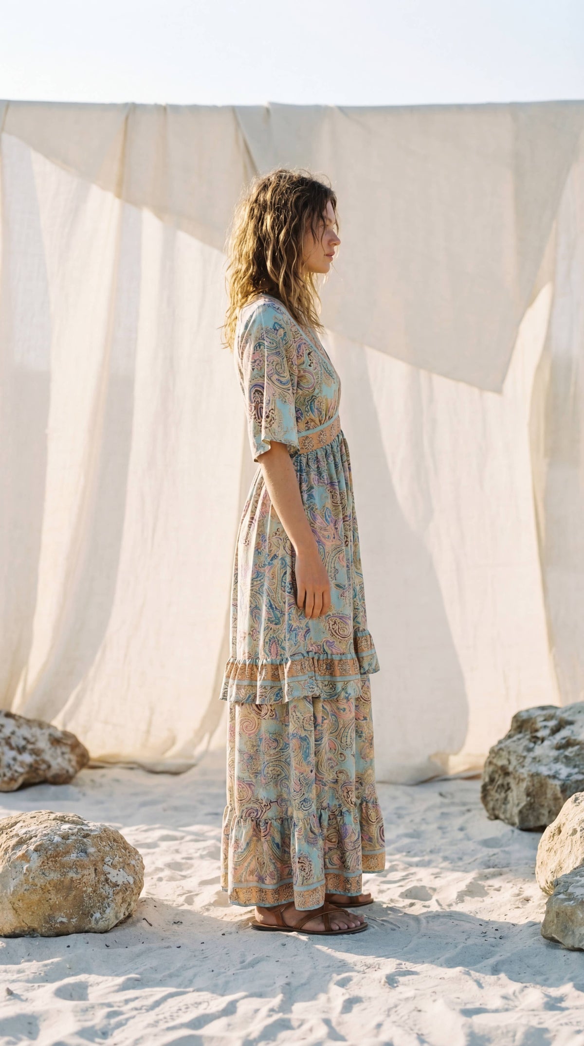 Boho Backless Summer Maxi Dress Romantic Paisley Gown