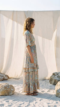 Boho Backless Summer Maxi Dress Romantic Paisley Gown