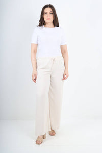 Italian Elastic Waistband Drawstring Wide Leg Trousers
