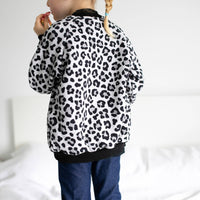 Unisex Grey Leopard Kids Bomber Jacket – Lightweight Fleece