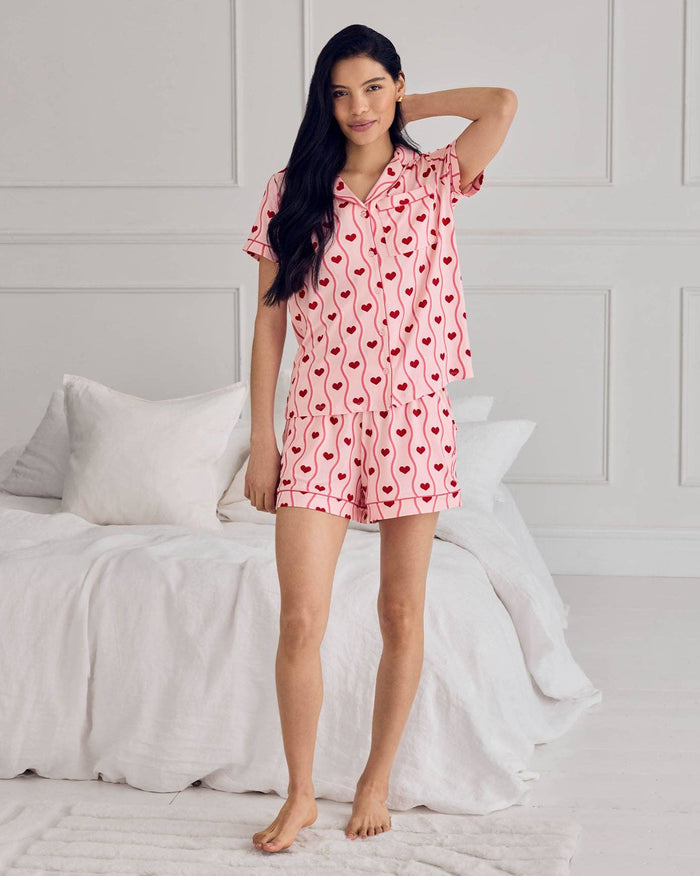 Wavy Stripe Heart Print Short Pyjama Set