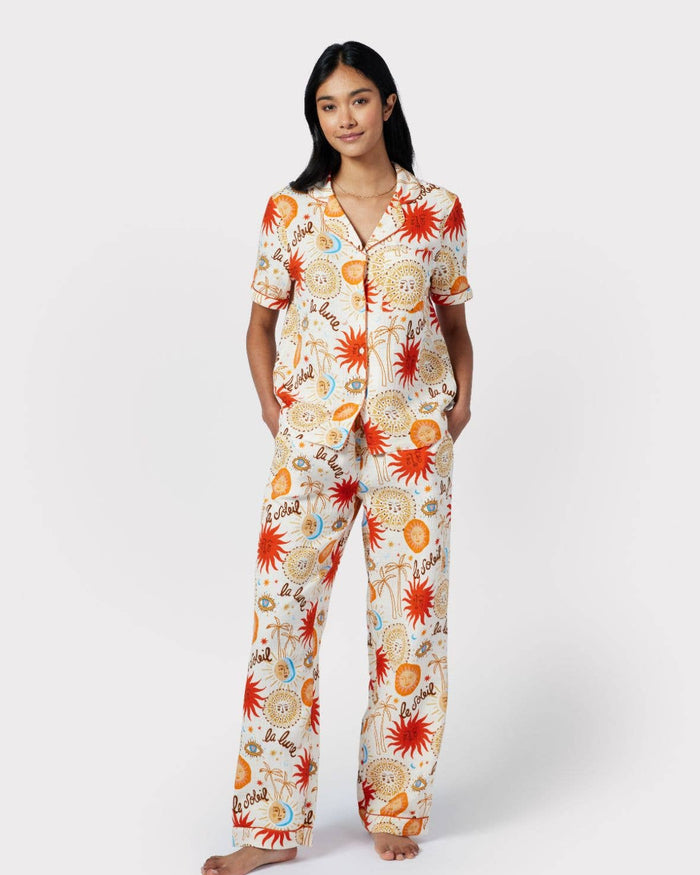 Chelsea Peers - Cotton Cheesecloth Sun & Moon Short Sleeve Long Trouser Pyjama Set