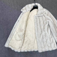 Cream Soft Plush Winter Coat with Collar