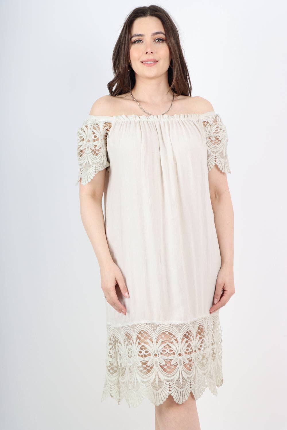 Italian Bardot Crochet Lace Dress – Off Shoulder Summer Style