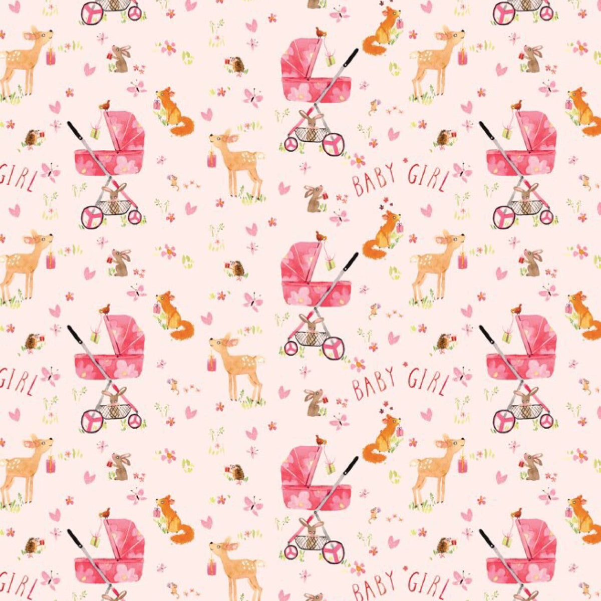 New Baby Pink Gift Wrap - Forest Animals - 25 flat sheets