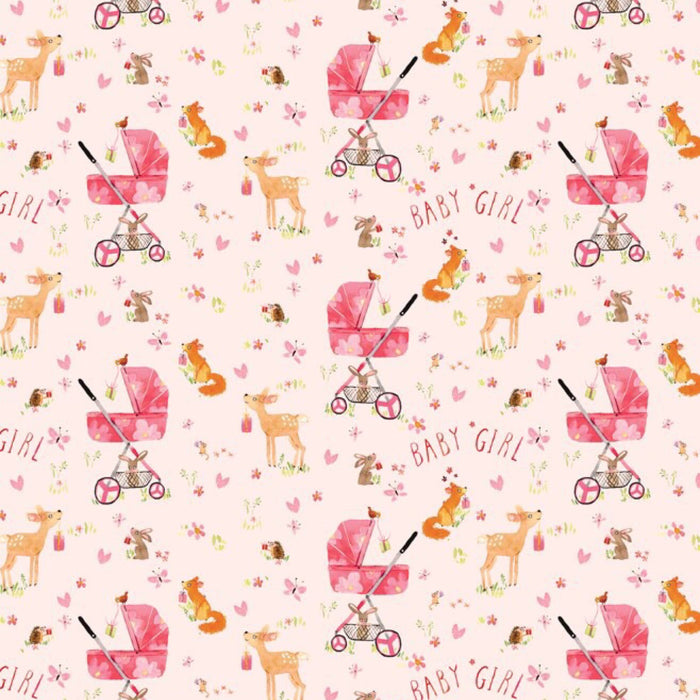 New Baby Pink Gift Wrap - Forest Animals - 25 flat sheets