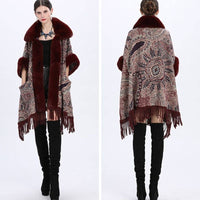 Luxurious Paisley Cape with Faux Fur Collar and Cuffs