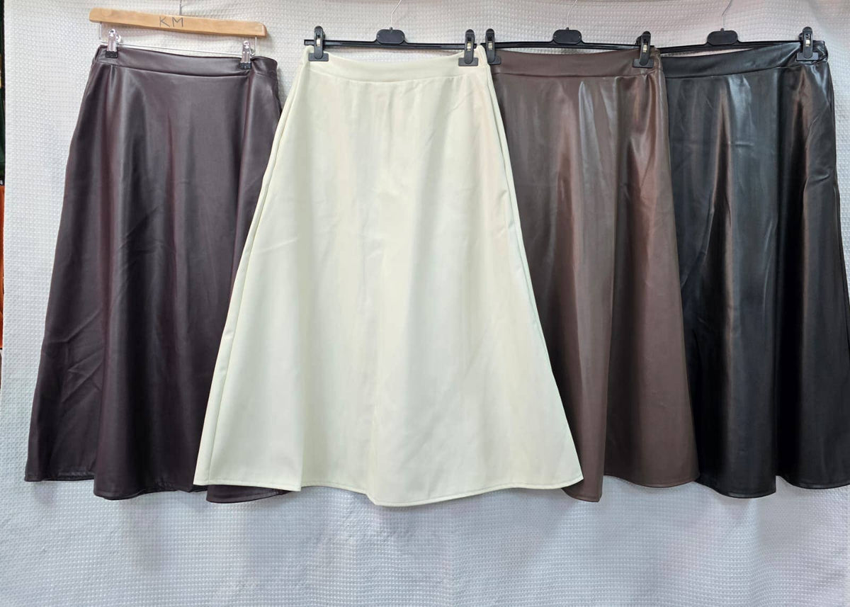 Vegan Leather Look Midi Skirt