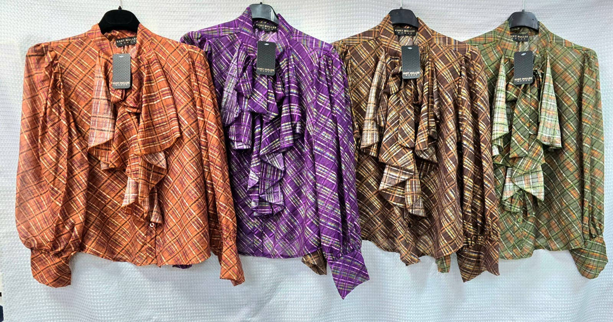 Royal Check Lyocell Silky Frill Blouse