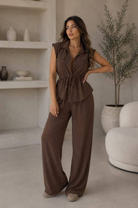 Tie Waist Collar Top & Pocket Trouser Two Piece Co-Ord Set