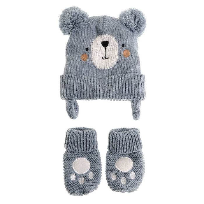 Blue Bear Hat and Mittens