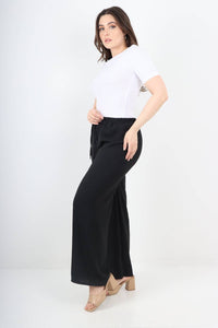 Italian Elastic Waistband Drawstring Wide Leg Trousers