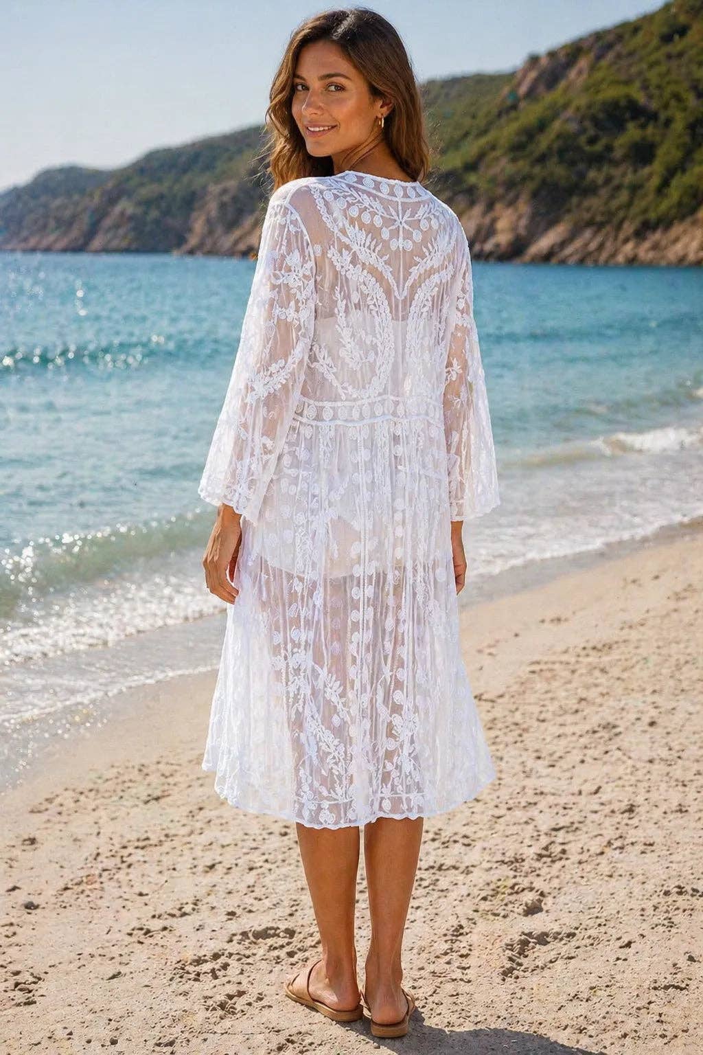 Italian Style Mesh Net Lace Kimono Beach Cover-Up