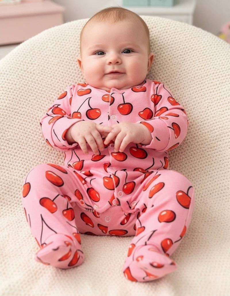 Unisex Baby Cotton Sleepsuit (Onesie) – Cherry Print
