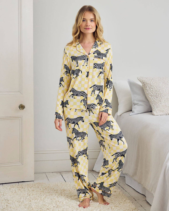 Zebra Checkerboard Print Long Pyjama Set