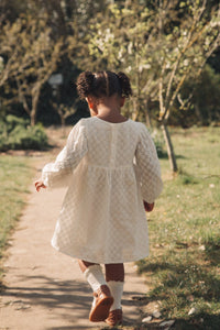 Minnie & Monty - White Daisy Puff Long Sleeve Dress