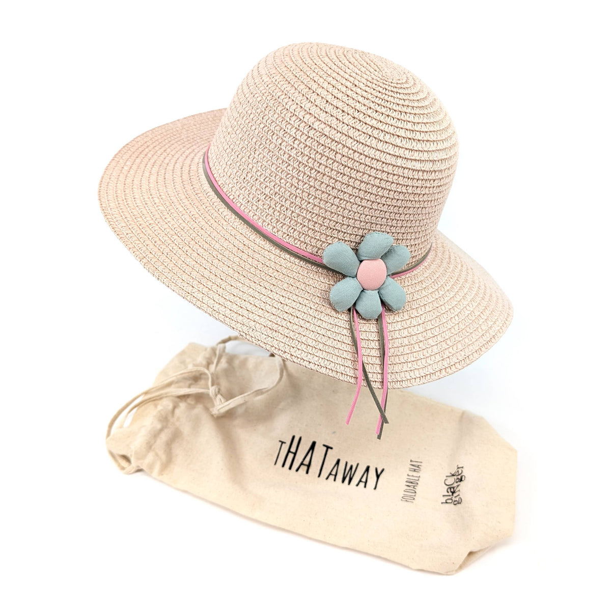 Black Ginger - Childrens Foldable Hat - Pink Flower (54cm)