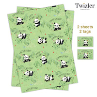 Panda - Children's Gift Wrap - Packed 2 Sheets 2 Tags