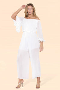 Sofia Bardot Pleated Frill Jumpsuit