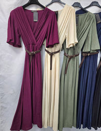 Tencel Wrap Belted Crossover Maxi Dress