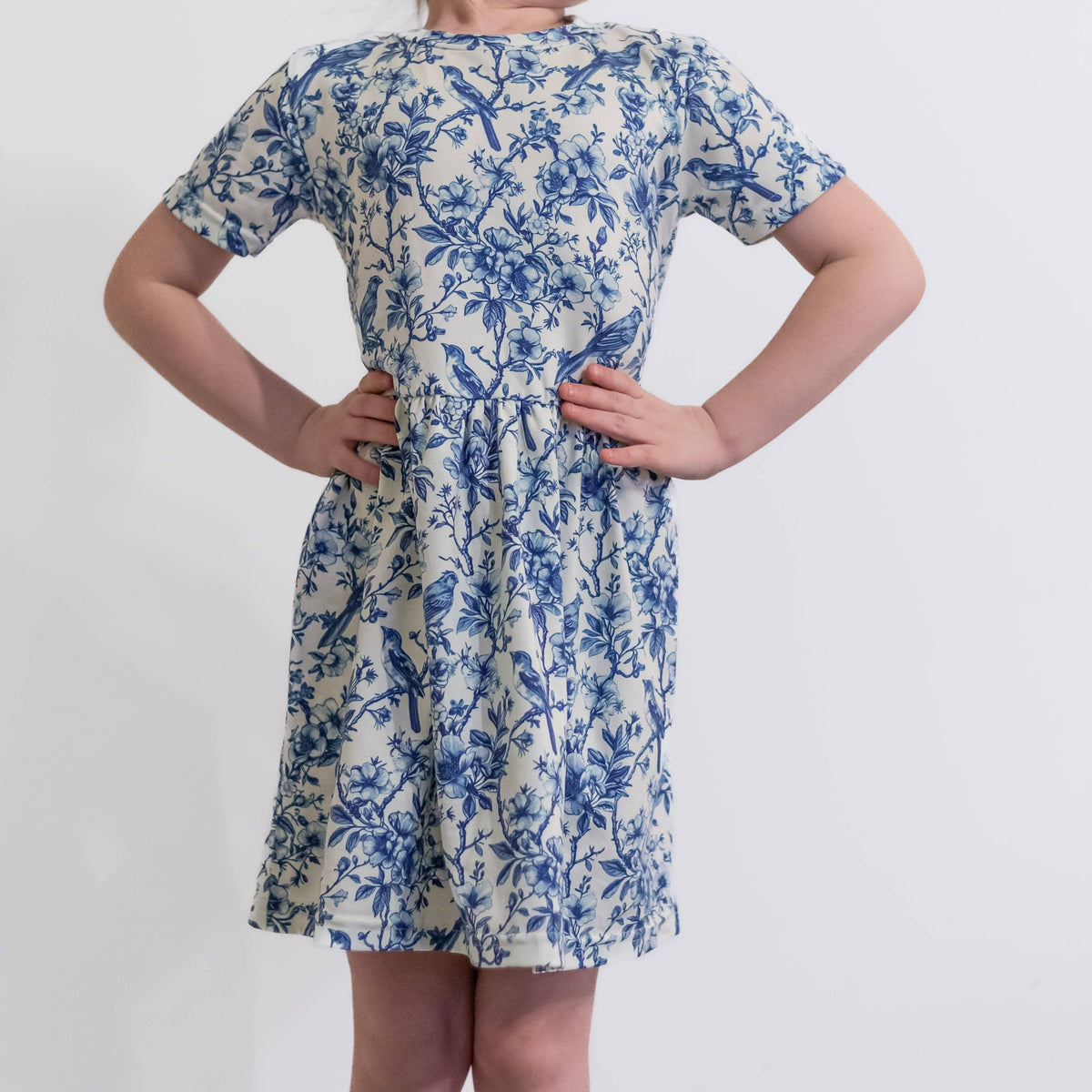 Girls Short Sleeve Cotton Dress - Willow Flower print