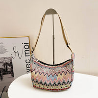 Medium Size Multicolour Zigzac Print Canvas Shoulder Bag