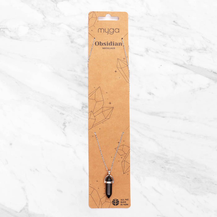 Myga Eco - Silver Plated Necklace - Obsidian Pendant
