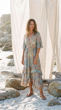 Boho Backless Summer Maxi Dress Romantic Paisley Gown