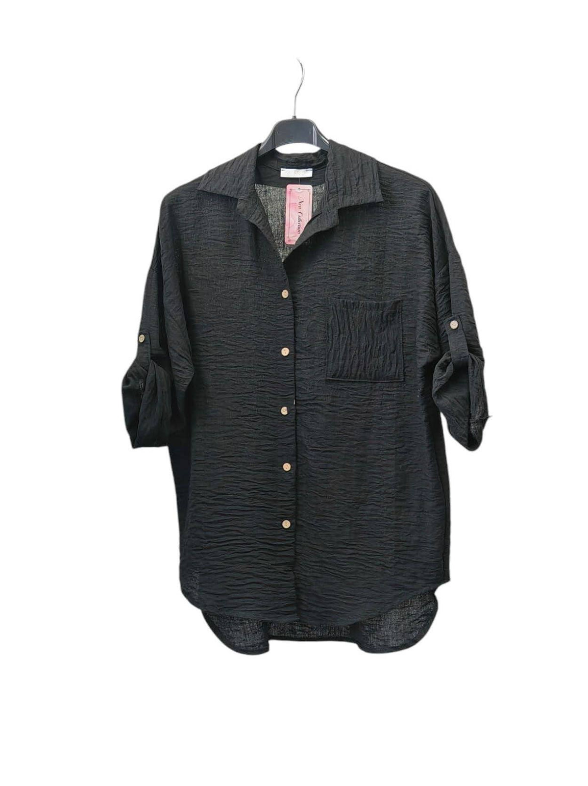 Italian One Size Full Button Linen Shirt Blouse with Pocket