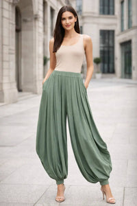 Italian Womens Oversized Jersey Harem Trousers – Wide Leg Baggy Pants
