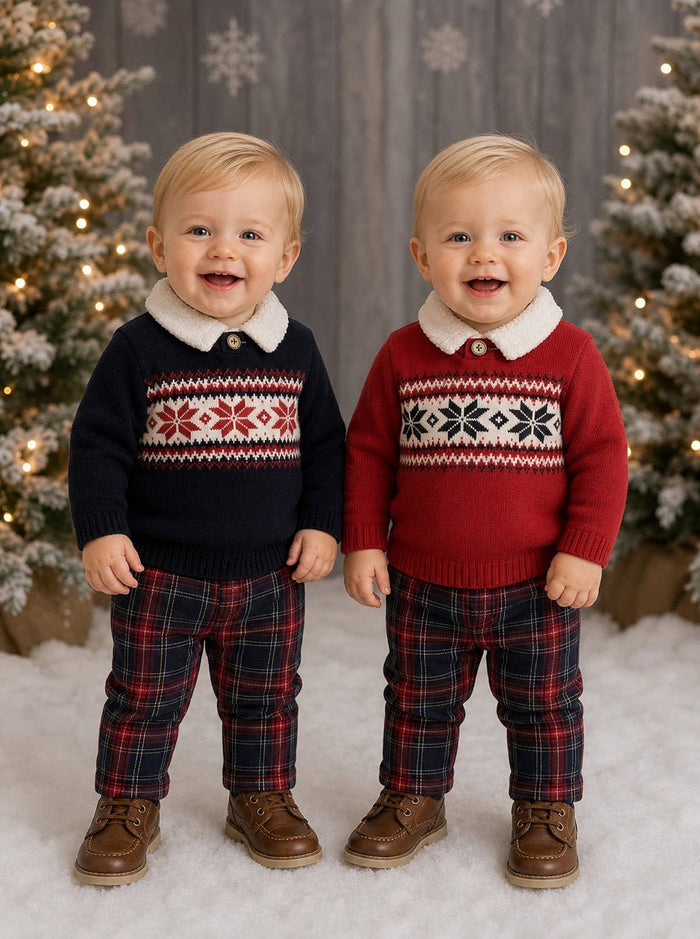 Boys Jumper with Tartan trouser 2 piece set - Available in Navy & Red - 525